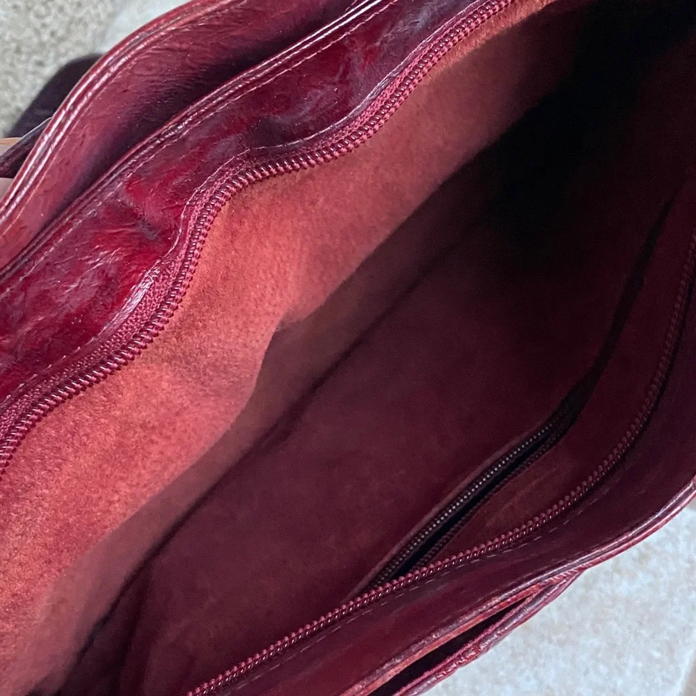 Eel skin 2 strap 4 compartment Red Leather Tote Bag